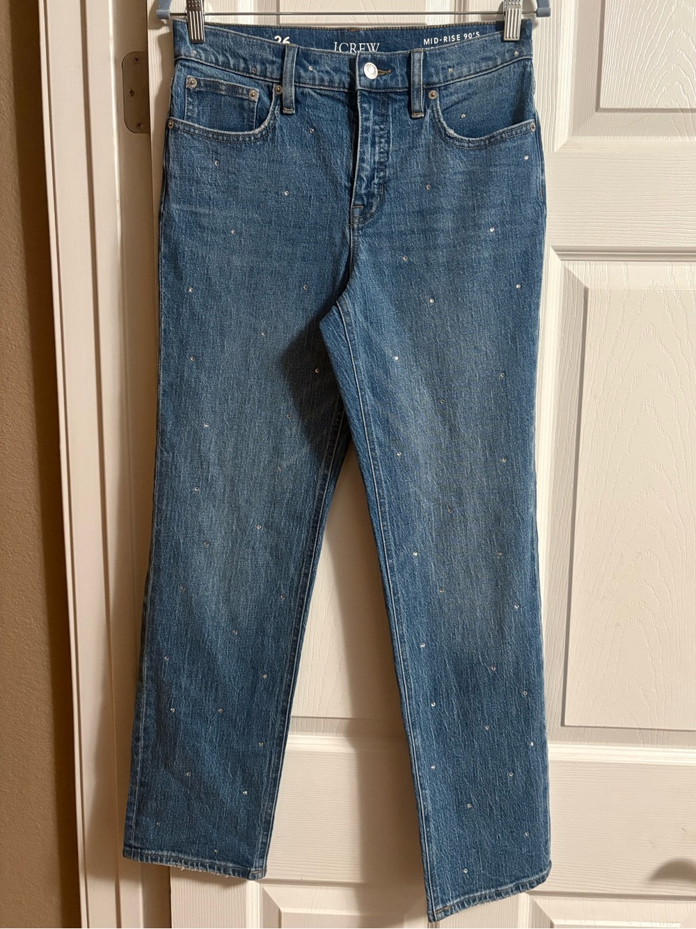NEW J. Crew Mid Rise 90s Classic Straight Jeans Y2K Studded Rhinestones NWT 26